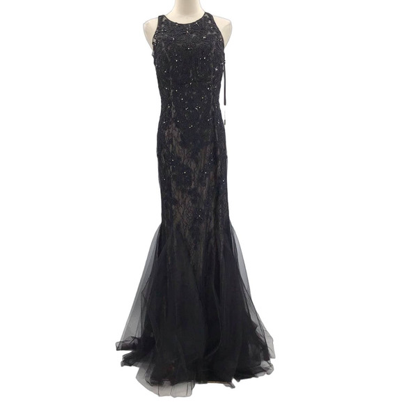 ASPEED L black beaded lace cutout backless mermaid formal maxi dress NWT B163 - Picture 2 of 10